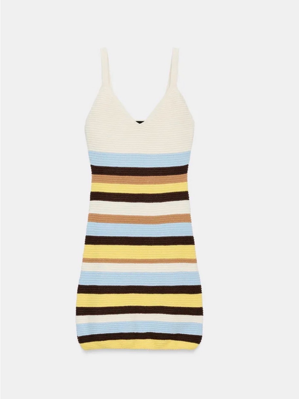 Zara Striped Knit Spaghetti Strap Dress In Cream, Blue, Yellow, Brown Size Small
